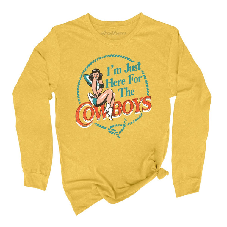 I'm Just Here For The Cowboys Graphic Long Sleeve Tee - Heather Yellow Gold