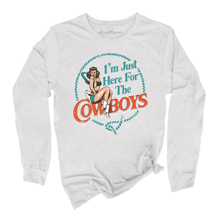 I'm Just Here For The Cowboys Graphic Long Sleeve Tee - Ash