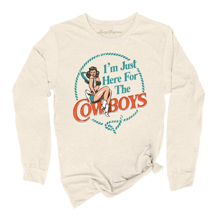 I'm Just Here For The Cowboys Graphic Long Sleeve Tee - Natural
