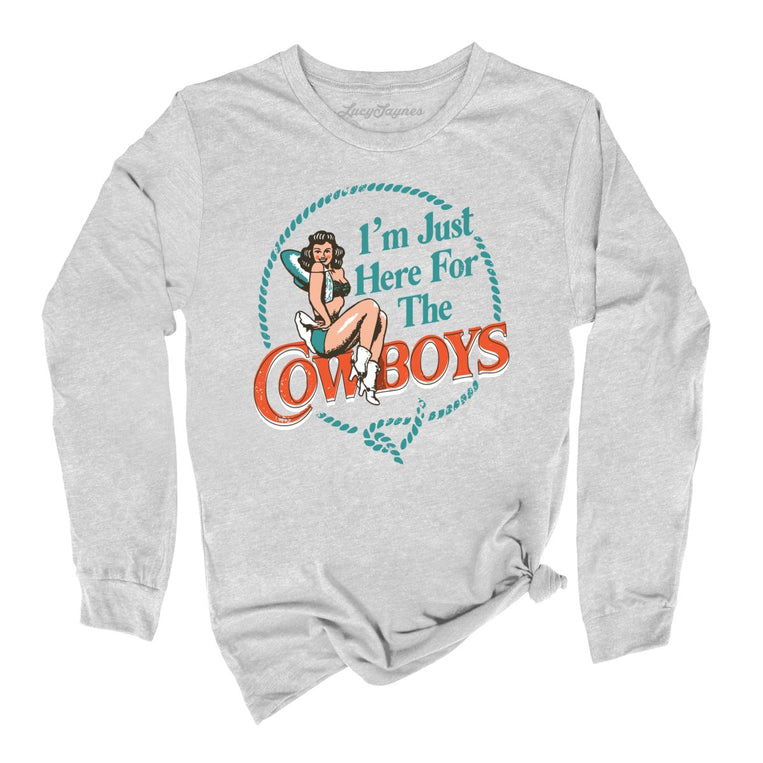 I'm Just Here For The Cowboys Graphic Long Sleeve Tee - Athletic Heather