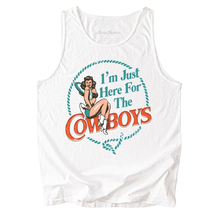 I'm Just Here For The Cowboys Comfort Colors Graphic Tank Top - White