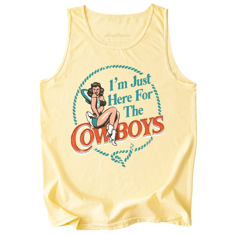 I'm Just Here For The Cowboys Comfort Colors Graphic Tank Top - Butter