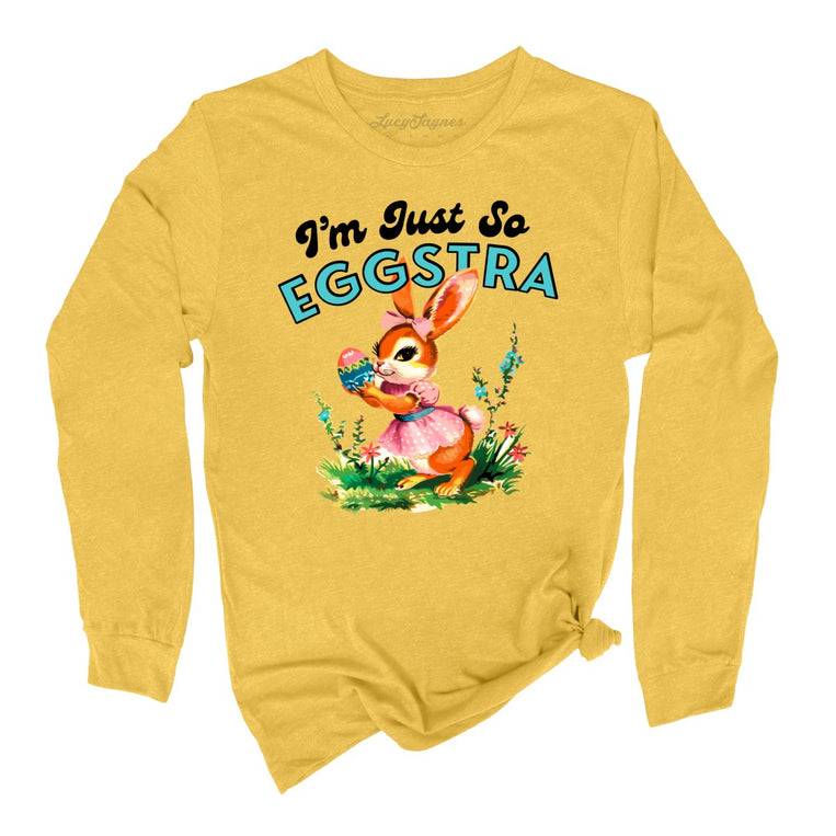 I'm Just So Eggstra Graphic Long Sleeve Tee - Heather Yellow Gold