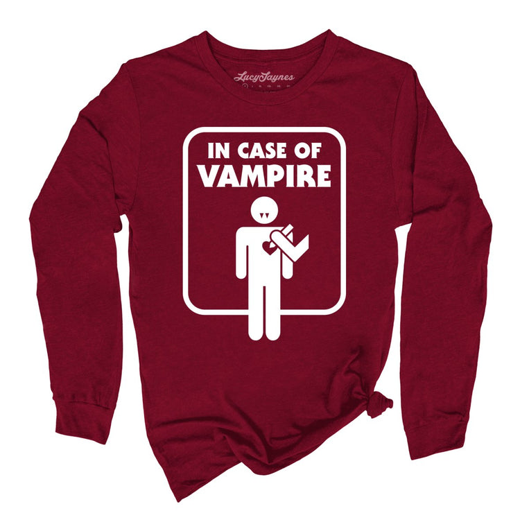 In Case of Vampire Graphic Long Sleeve Tee - Cardinal
