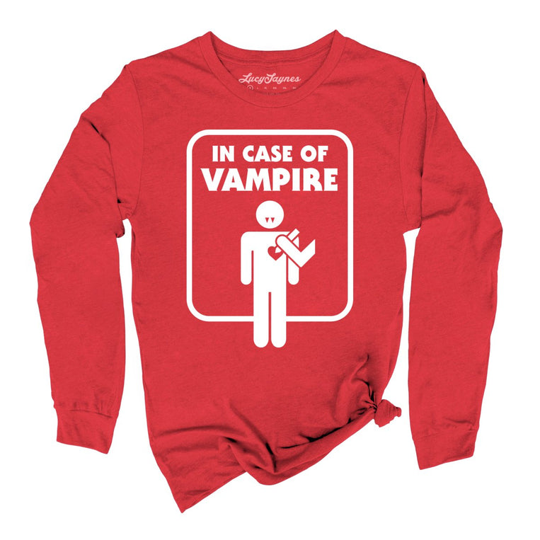 In Case of Vampire Graphic Long Sleeve Tee - Red