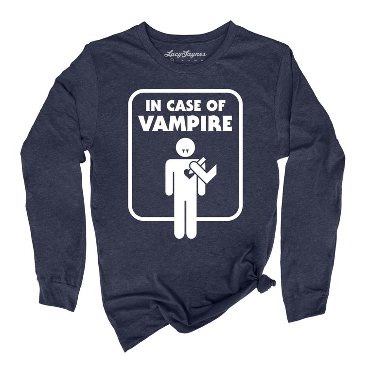 In Case of Vampire Graphic Long Sleeve Tee - Heather Navy