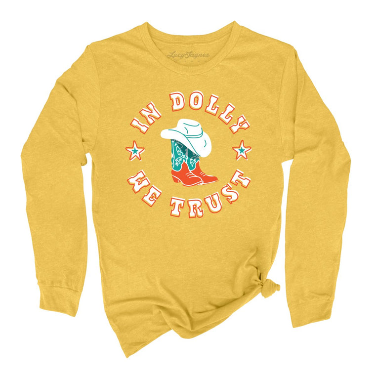 In Dolly We Trust Graphic Long Sleeve Tee - Heather Yellow Gold