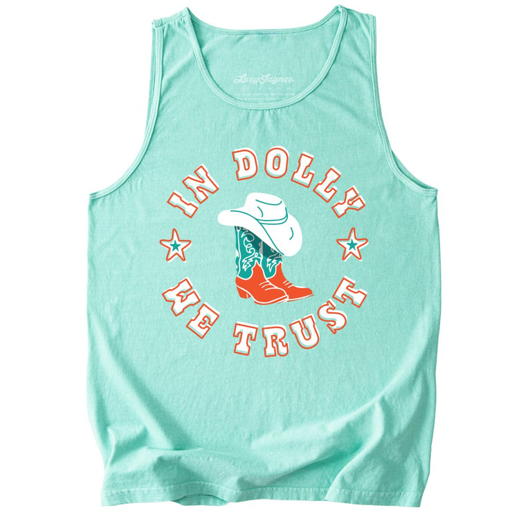 In Dolly We Trust Comfort Colors Graphic Tank Top - Island Reef