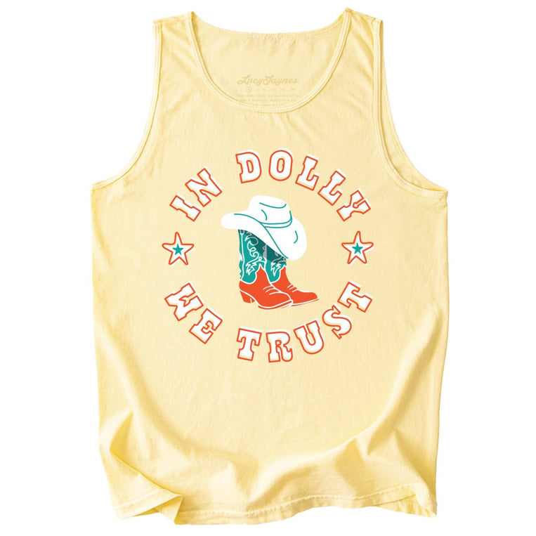 In Dolly We Trust Comfort Colors Graphic Tank Top - Butter