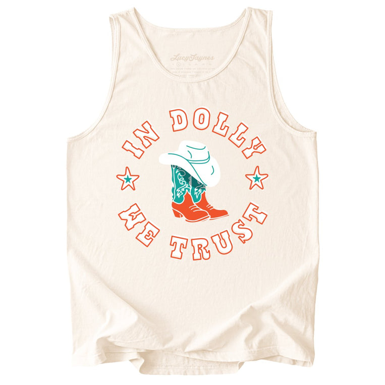 In Dolly We Trust Comfort Colors Graphic Tank Top - Ivory