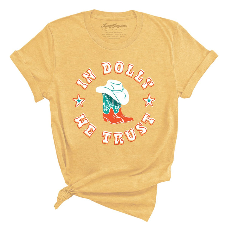 In Dolly We Trust Graphic Tee - Heather Yellow Gold