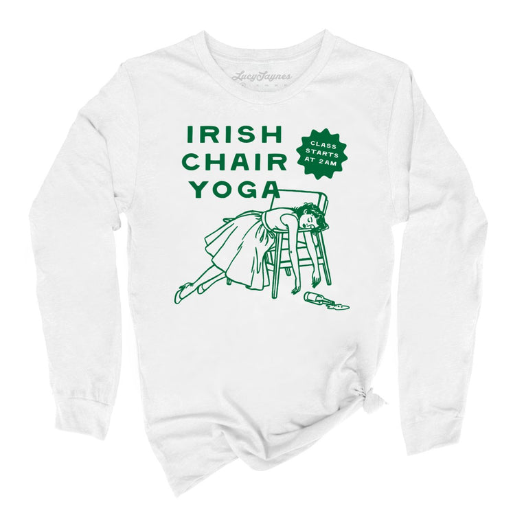 Irish Chair Yoga Graphic Long Sleeve Tee - White