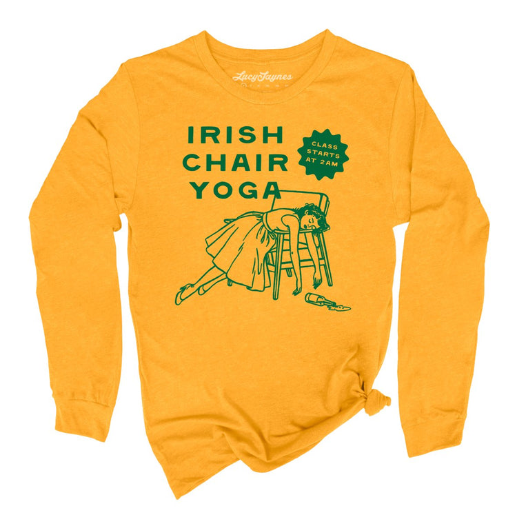 Irish Chair Yoga Graphic Long Sleeve Tee - Gold