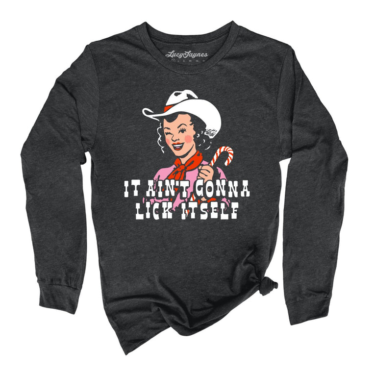 It Ain't Gonna Lick Itself Graphic Long Sleeve Tee - Dark Grey Heather