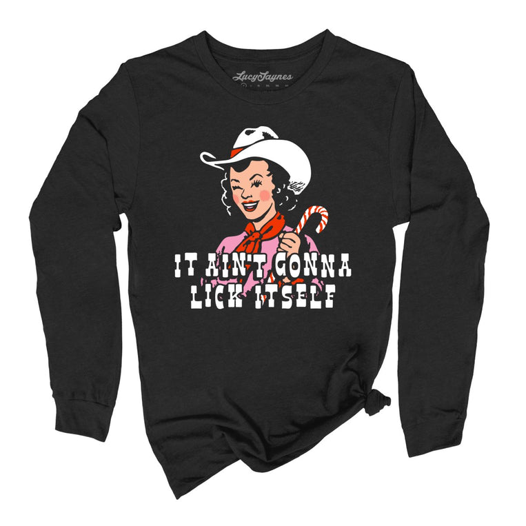 It Ain't Gonna Lick Itself Graphic Long Sleeve Tee - Black