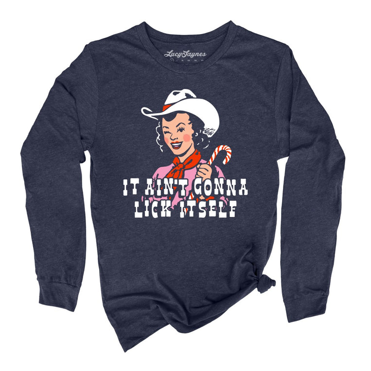 It Ain't Gonna Lick Itself Graphic Long Sleeve Tee - Heather Navy