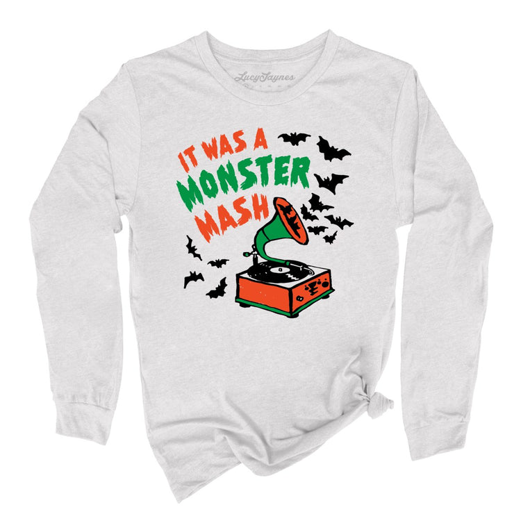 It Was A Monster Mash Graphic Long Sleeve Tee - Ash