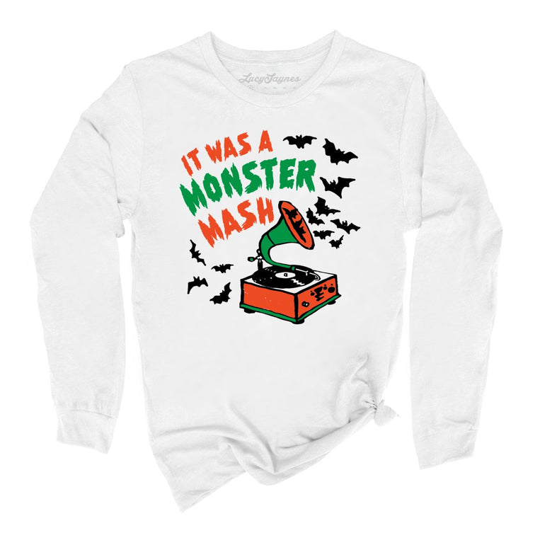 It Was A Monster Mash Graphic Long Sleeve Tee - White