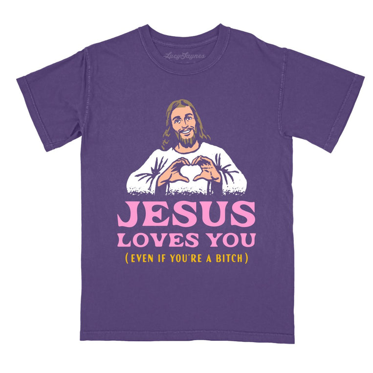 Jesus Loves You Comfort Colors Graphic Tee - Grape