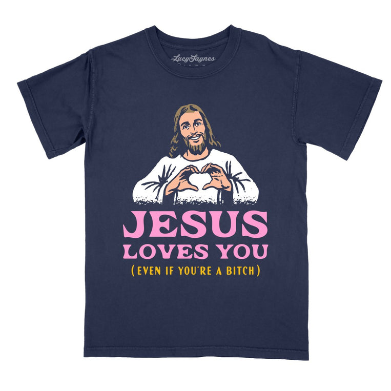 Jesus Loves You Comfort Colors Graphic Tee - True Navy