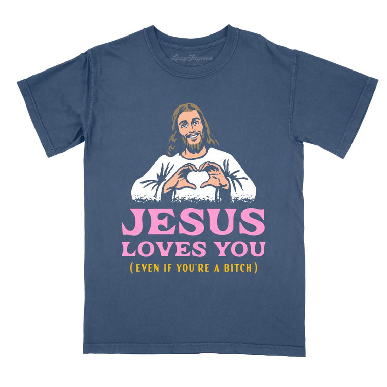 Jesus Loves You Comfort Colors Graphic Tee - Denim