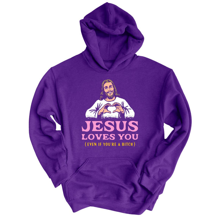 Jesus Loves You Graphic Hoodie - Purple