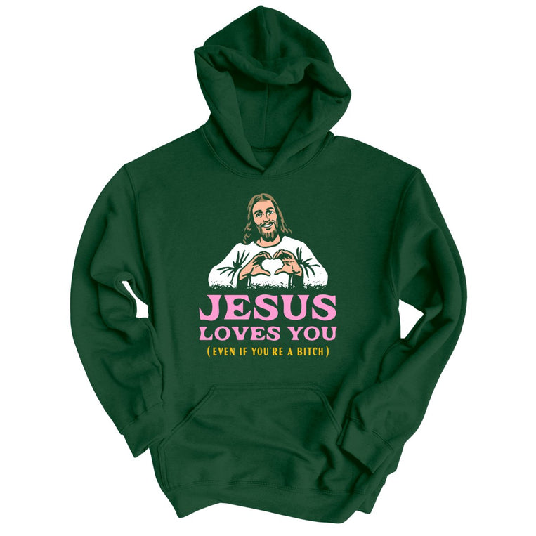 Jesus Loves You Graphic Hoodie - Forest Green