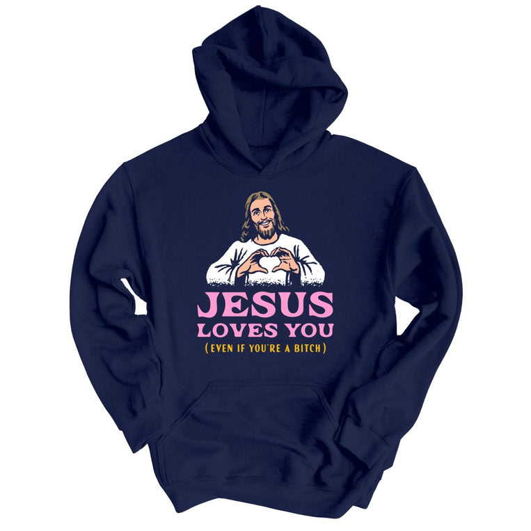 Jesus Loves You Graphic Hoodie - Navy