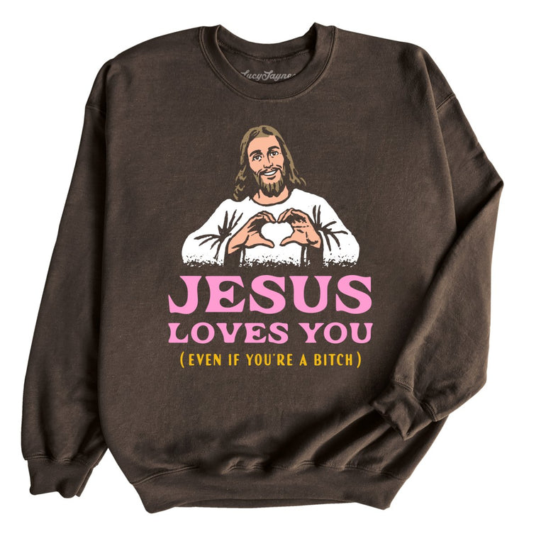 Jesus Loves You Graphic Sweatshirt - Dark Chocolate