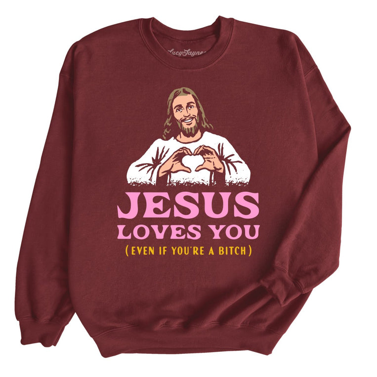 Jesus Loves You Graphic Sweatshirt - Maroon