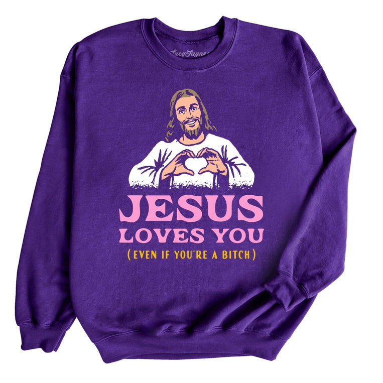 Jesus Loves You Graphic Sweatshirt - Purple