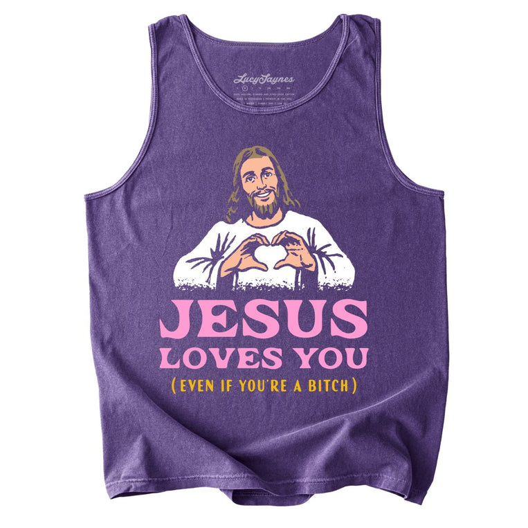 Jesus Loves You Comfort Colors Graphic Tank Top - Grape
