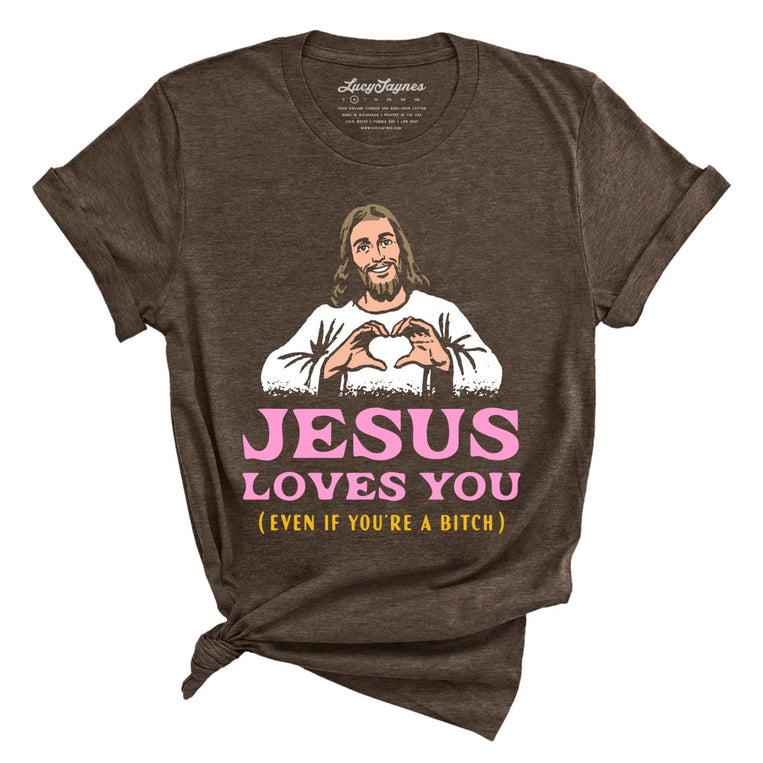 Jesus Loves You Graphic Tee - Heather Brown