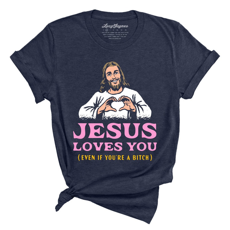 Jesus Loves You Graphic Tee - Heather Midnight Navy