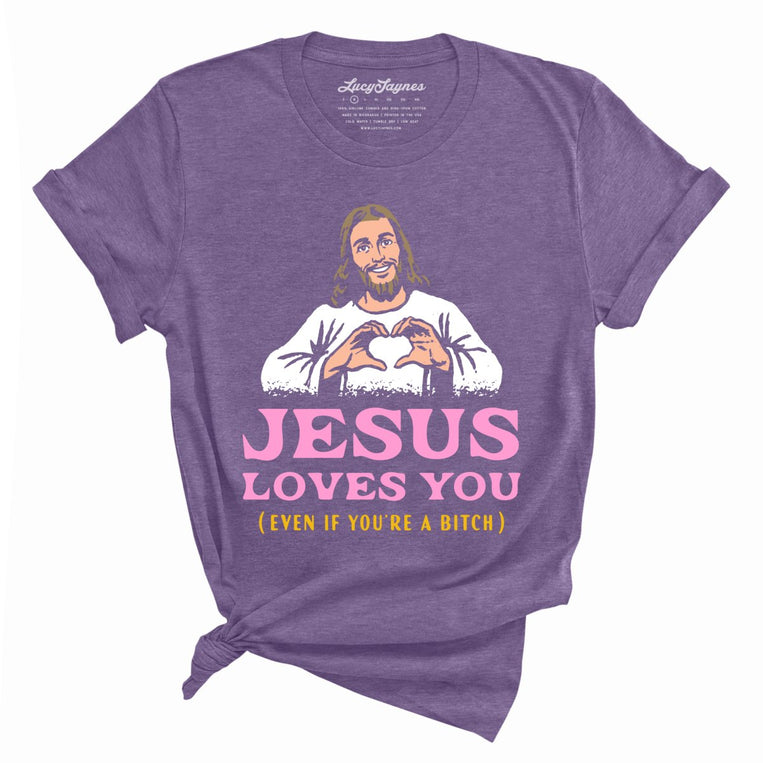 Jesus Loves You Graphic Tee - Heather Purple