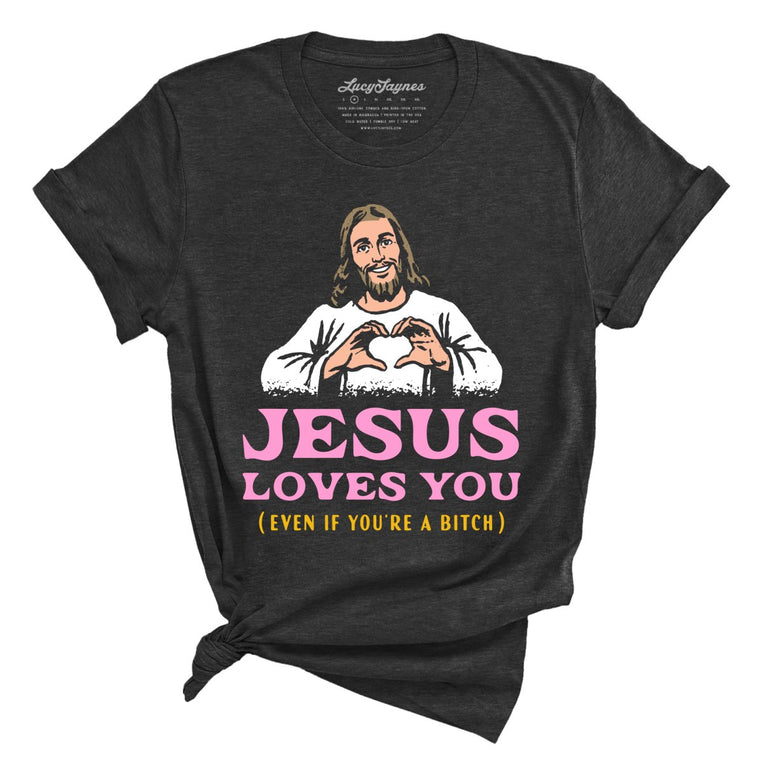 Jesus Loves You Graphic Tee - Dark Grey Heather