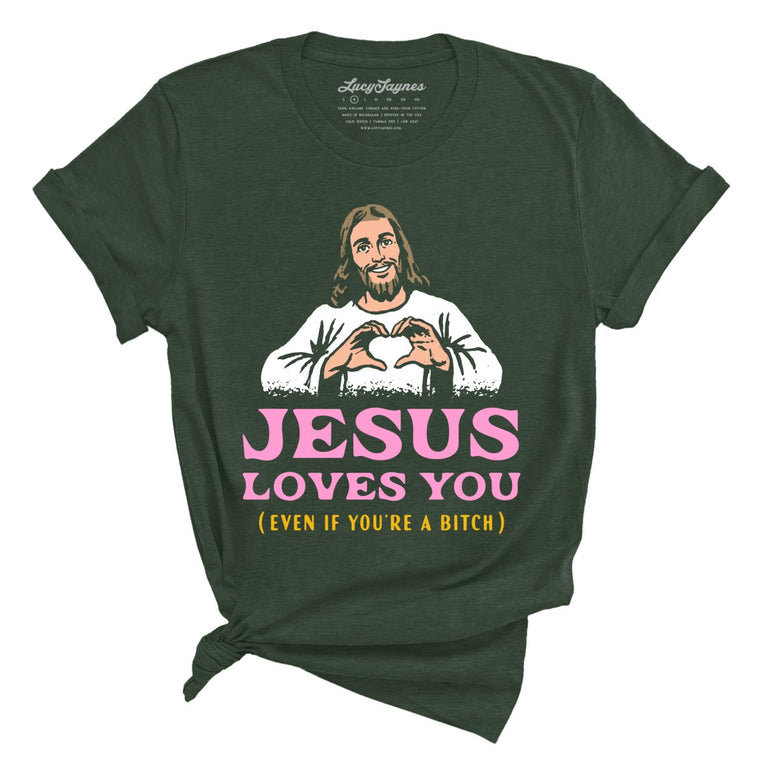 Jesus Loves You Graphic Tee - Heather Forest