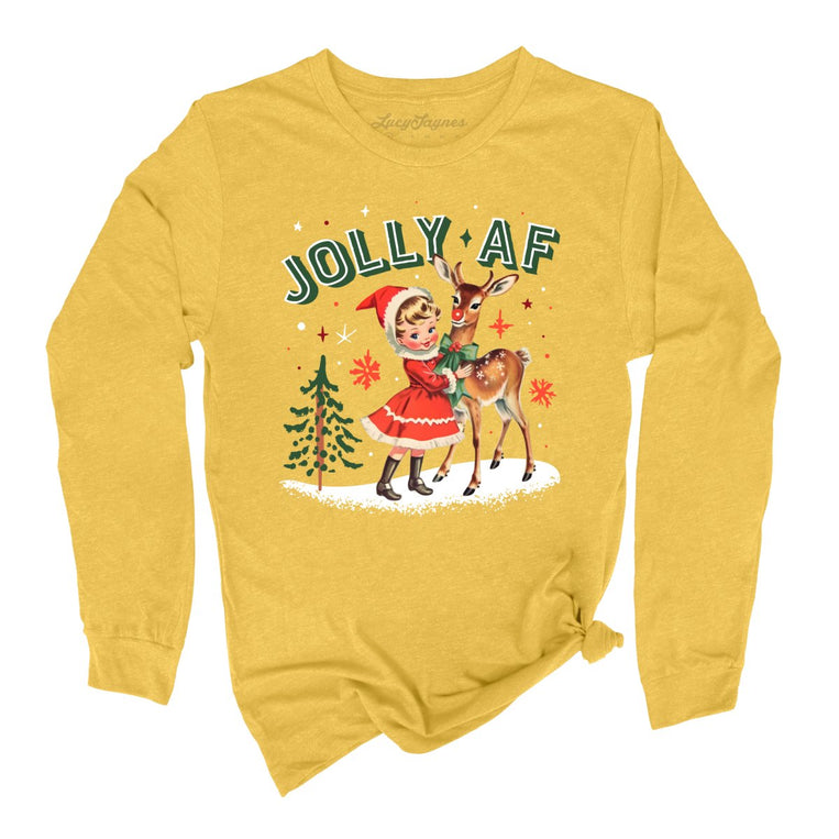 Jolly AF Graphic Long Sleeve Tee - Heather Yellow Gold