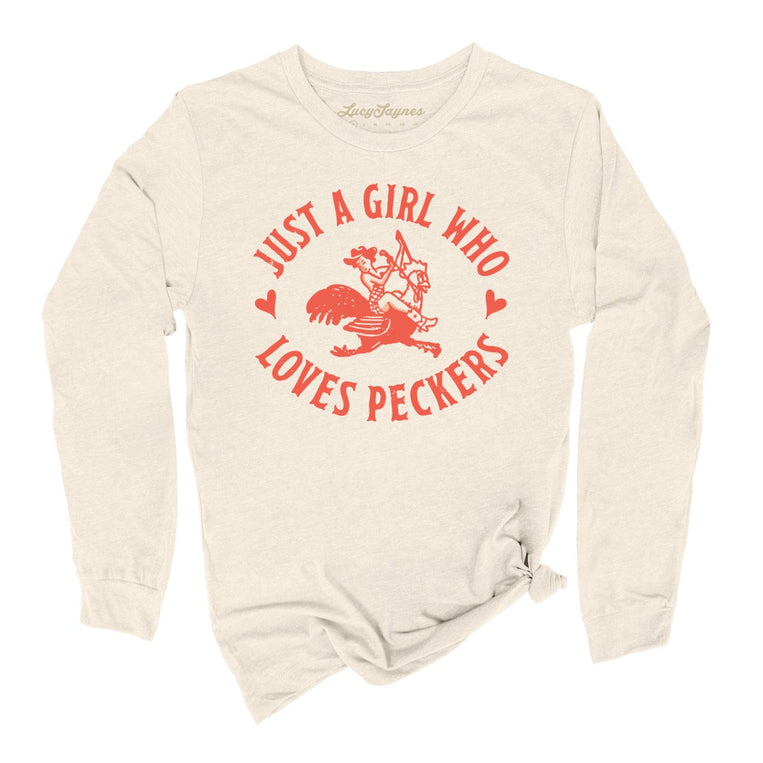 Just a Girl Who Loves Peckers Graphic Long Sleeve Tee - Natural