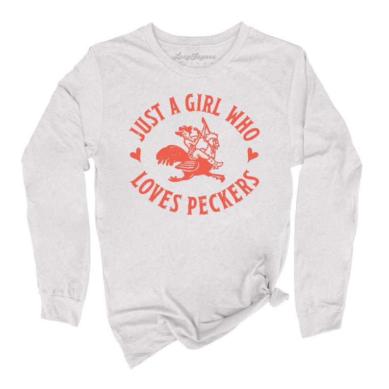 Just a Girl Who Loves Peckers Graphic Long Sleeve Tee - Ash