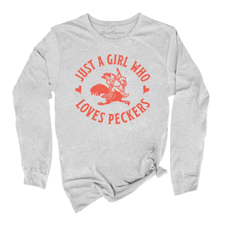 Just a Girl Who Loves Peckers Graphic Long Sleeve Tee - Athletic Heather