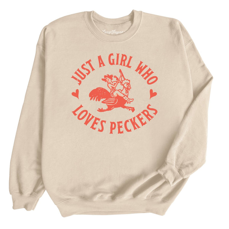 Just a Girl Who Loves Peckers Graphic Sweatshirt - Sand