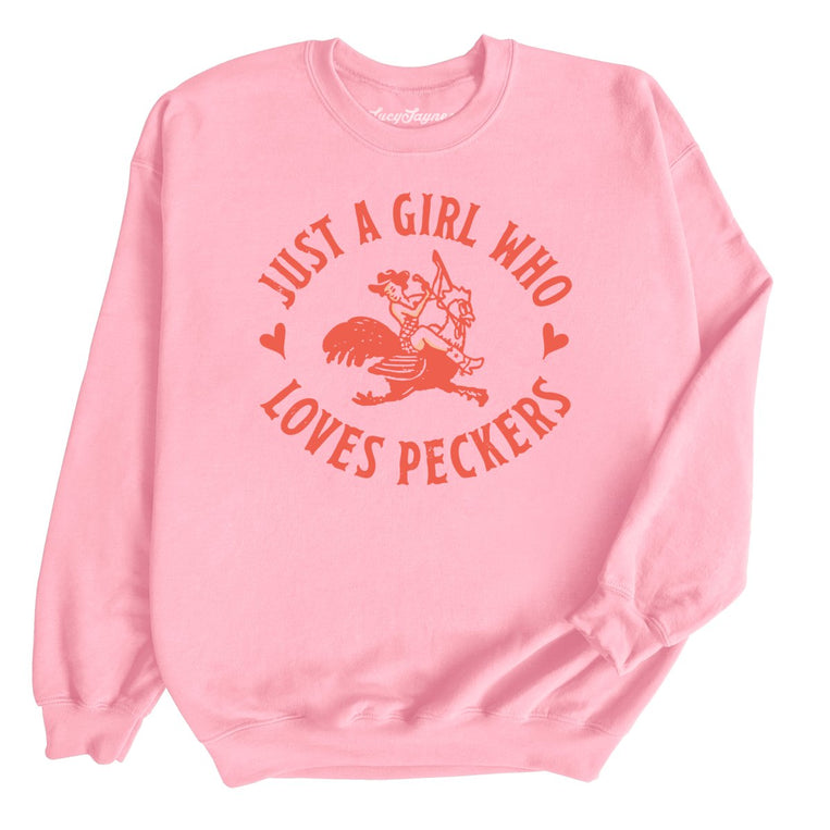 Just a Girl Who Loves Peckers Graphic Sweatshirt - Light Pink