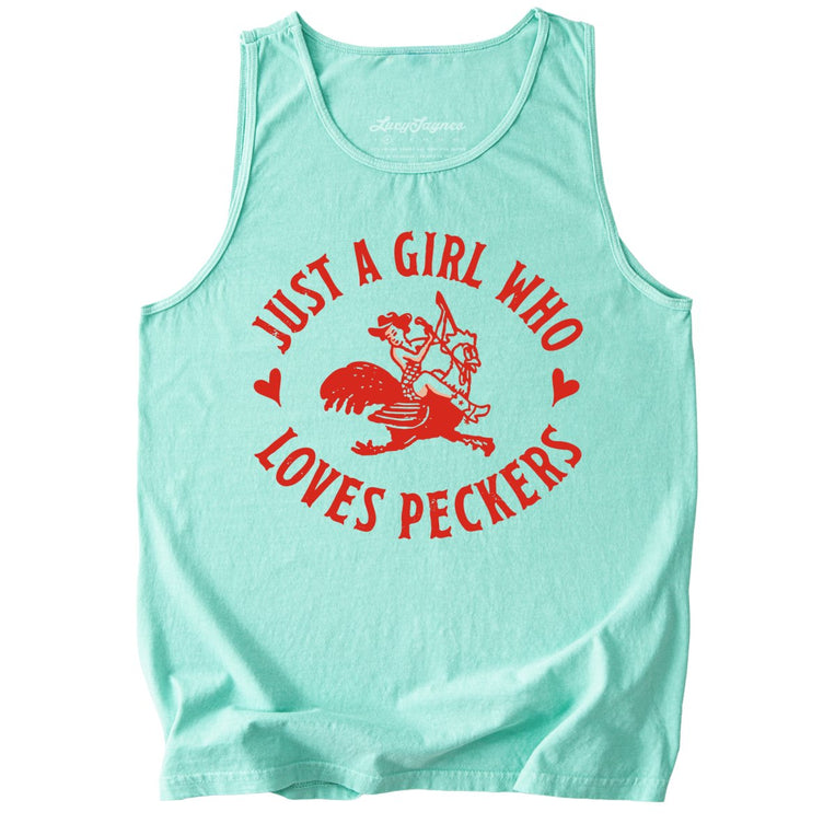Just a Girl Who Loves Peckers Comfort Colors Graphic Tank Top - Island Reef