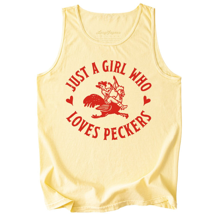 Just a Girl Who Loves Peckers Comfort Colors Graphic Tank Top - Butter