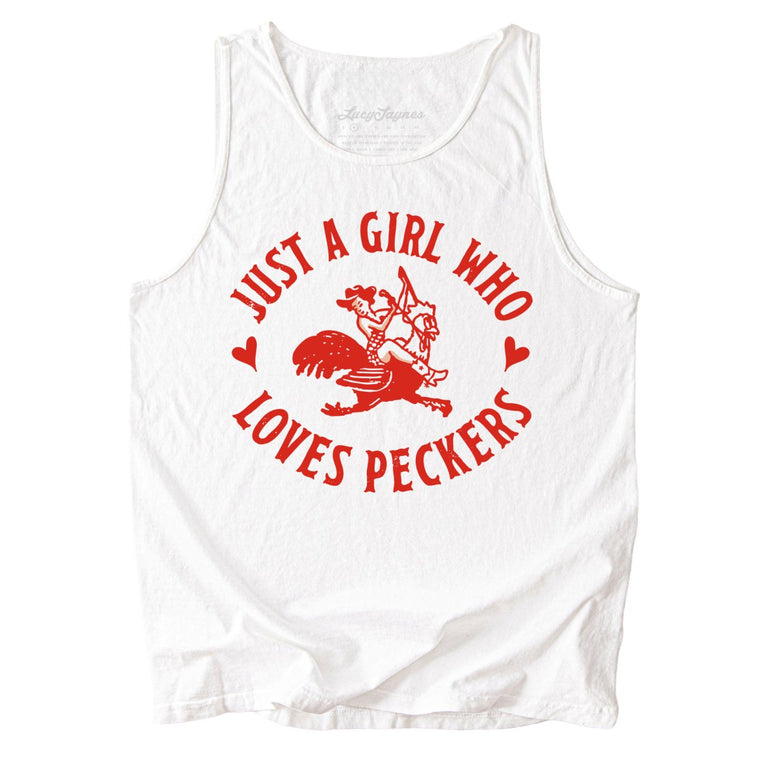 Just a Girl Who Loves Peckers Comfort Colors Graphic Tank Top - White