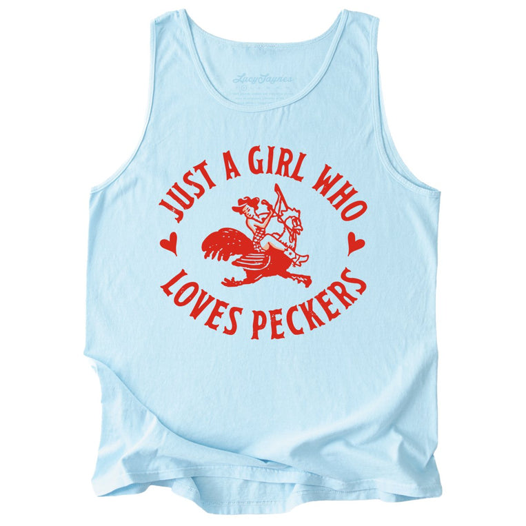 Just a Girl Who Loves Peckers Comfort Colors Graphic Tank Top - Chambray