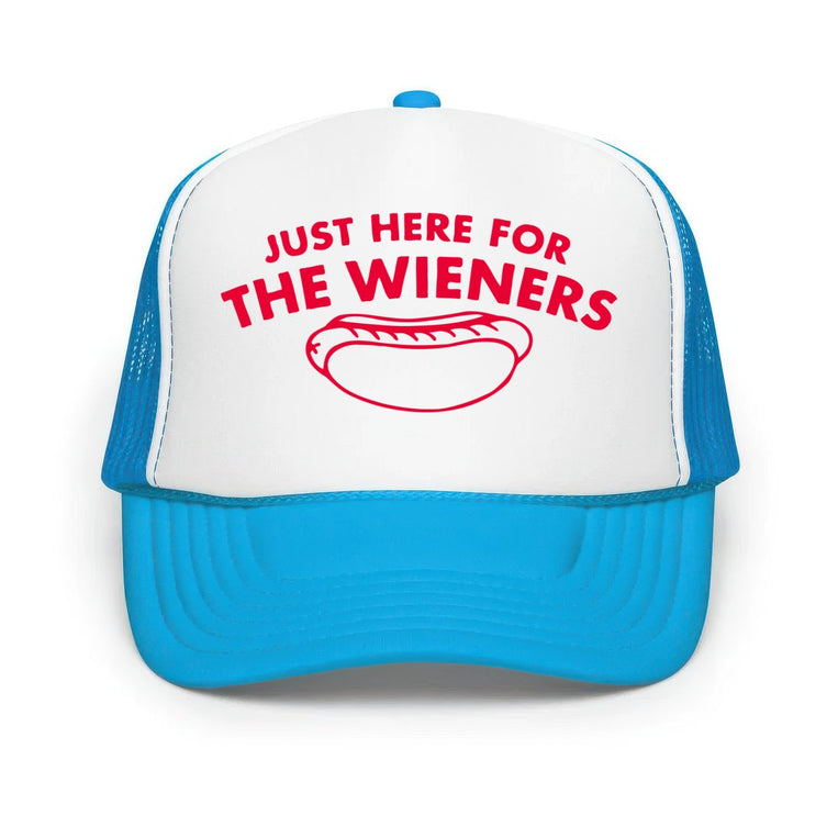 Just Here For The Wieners Classic Foam Trucker Hat - Blue/White/Blue