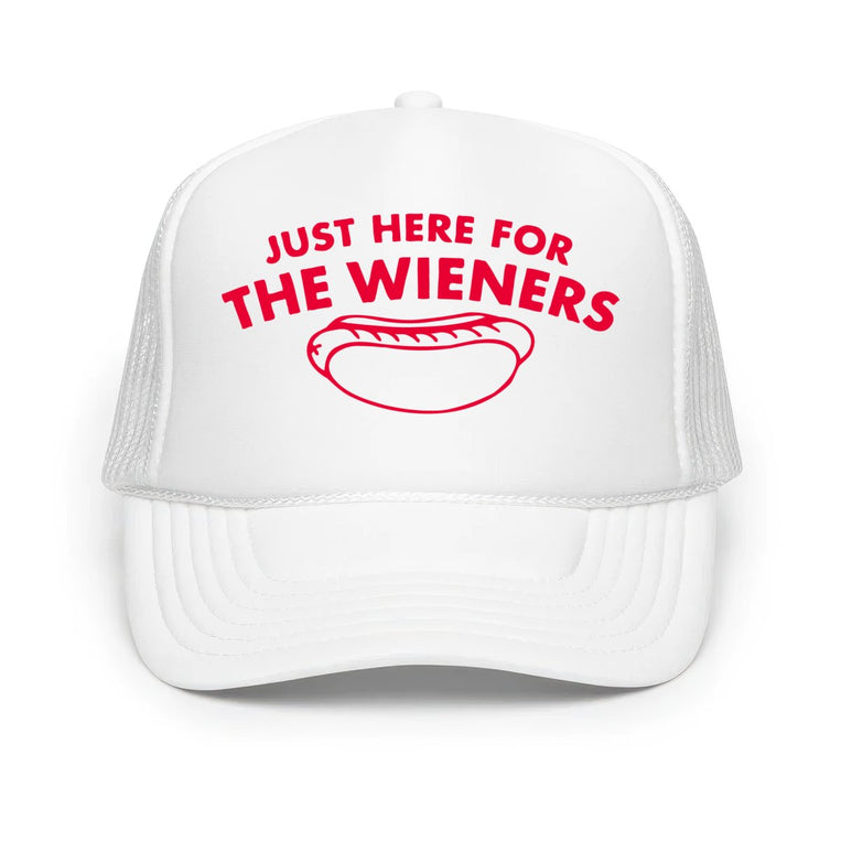 Just Here For The Wieners Classic Foam Trucker Hat - White