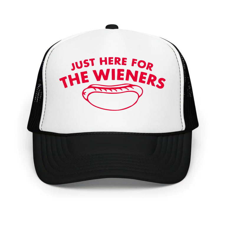 Just Here For The Wieners Classic Foam Trucker Hat - Black/White/Black